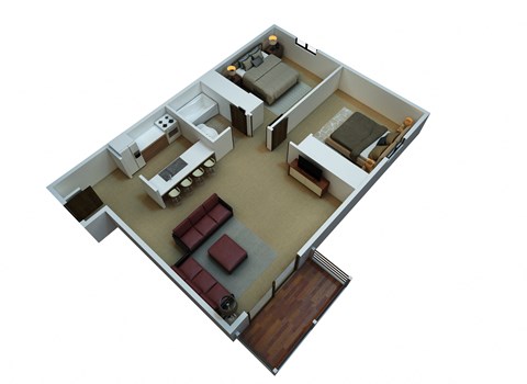 Floor plan for 2 beds, 1 bath, 810 sqft